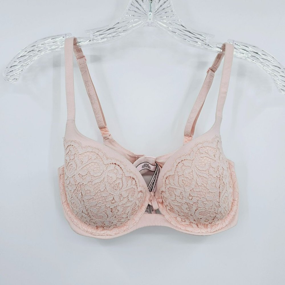Victorias Secret Body by Victoria Lined Demi Bra 32DD Pink Padded Underwire Lace